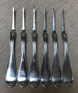 THREADED OVAL SILVERPLATE 6 Nut or Seafood Picks International Silver EXC! - Picture 1 of 4