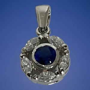 Sterling Silver Lab Created Sapphire And Lab Created Diamond Pendant - Picture 1 of 10