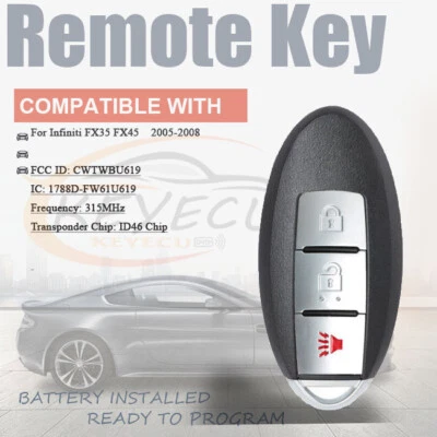 Smart Remote Key Fob for Infiniti FX35 FX45 2005 2006 2007 2008 CWTWBU619 315MHz - Image 1 of 4