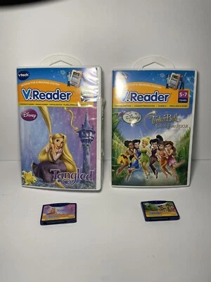 V-Tech V.Reader Interactive E Reading system games-(2 games) Tinkerbell- Tangled - Image 1 of 4