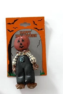 Vintage Halloween Kürbis Jack-O-Lantern Vogelscheuche Anstecknadel Brosche - Bild 1 von 3