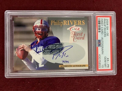 Philip Rivers 2004 Sage Hit First Card Auto Rookie Card  79/99 PSA 10 POP 1 - Image 1 of 2