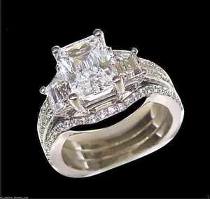2,95 kt weißer Radiant Cut Verlobungsring Ehering Set 925 Sterlingsilber - Bild 1 von 3