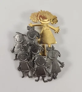 Broche prendedor vintage ultra artesanal maestra mamá abuela niños familia dorado tono plata - Imagen 1 de 4