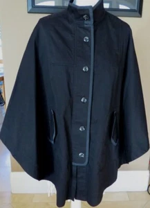 BCBG Sz S Roomy Black Cotton Cape Wrap, Zip Down, Button down - Picture 1 of 8