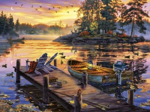 serene Country Sunrise Lake Fishing Deer wildlife ceramic tile mural backsplash - Picture 1 of 8