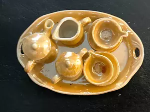 JUEGO DE TÉ MINIATURA JUGUETE VINTAGE ORO LUSTERWARE JAPÓN - Imagen 1 de 5