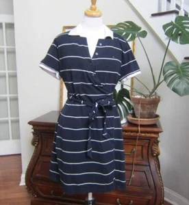 Tommy Hilfiger Navy Blue Striped Short Sleeve Wrap Dress Logo Streetwear size XL - Picture 1 of 6