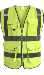 New XXL Unisex 9 Pocket Class 2 High Vis Yellow Reflective Safety Vest•Durable - Picture 1 of 14