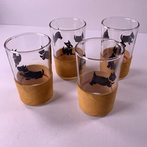 Federal Scottie Dog Juice Glasses w/ Threaded Base Set of 4 Vintage MCM - Picture 1 of 5