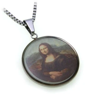 Anhänger Mona Lisa mit Kette Edelstahl Bild Veneziakette - Picture 1 of 2