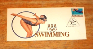 Sello y sobre recuerdo conmemorativo de natación de los XXV Juegos Olímpicos de Verano 1992 - Imagen 1 de 7