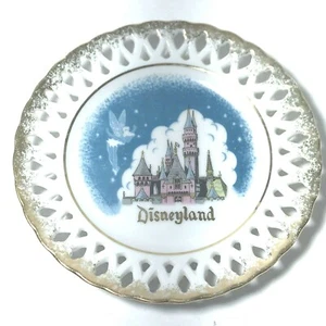 RARE Disneyland Plate Dish Souvenir Tinkerbell Castle Open Lattice Edge - Picture 1 of 8