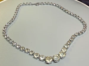 Vintage Necklace Silver Tone Metal Rhinestone Diamante Graduated - Picture 1 of 5