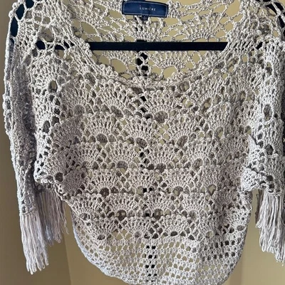 Suéter Lumiere Gris Crochet Cuello Redondo Mujer Ropa de Negocios Talla LG Foto 1 de 4