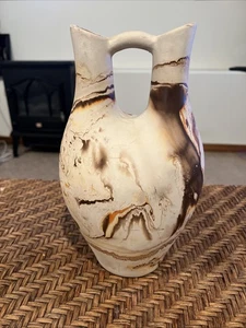 Vintage Nemadji Pottery USA Wedding Vase Earthtone & Orange Swirl Design - Picture 1 of 9