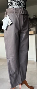 ¡NUEVO! Pantalones de cuero HEINE reg. €219,- cuero de cordero napa de cordero pantalones de napa topo M 38 - Imagen 1 de 9