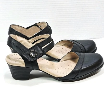 Clarks Womens Valarie Rally Slingback    Sandals 7.5 M Black Leather 2" Heels - Image 1 of 4