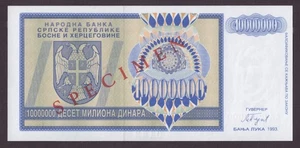 Specimen, Bosnia - Herzegovina 10 Million Dinara 1993 P-144 UNC - Picture 1 of 2