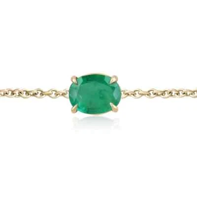 Brazalete solitario esmeralda natural corte ovalado de 2,0 quilates mediano verde oscuro 14K Foto 1 de 4