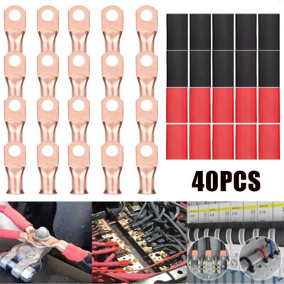 FUYUU_LIFE 40 pcs 1/0 AWG Gauge Copper Lugs w/RED & BLACK Heat Shrink Ring Terminals Set