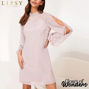 Lipsy Embellished Long Sleeve Shift Dress - Picture 1 of 3