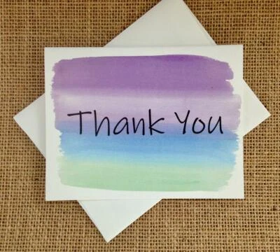 Tarjeta de felicitación ecológica Thank You Rainbow hecha a mano 100 % reciclada pr Foto 1 de 3