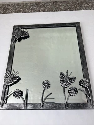 Metal Framed Mirror 11x13 Butterfly Floral Antiqued Custom Beveled Glass - Image 1 of 4