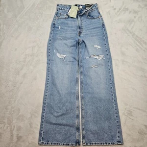 H&M Divided Women’s Jeans Wide Leg Baggy Sz 4 25x31 Blue Marbled Distressed Y2K - Picture 1 of 16