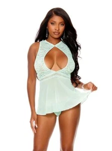 Elegant Moments Mesh Lace Babydoll Mint Green - Picture 1 of 4
