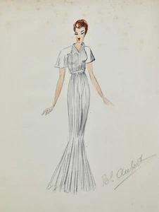 Taller Vionnet - Dibujo Original - Lápiz - Vestido Envoltura Blanca 279 - Picture 1 of 2