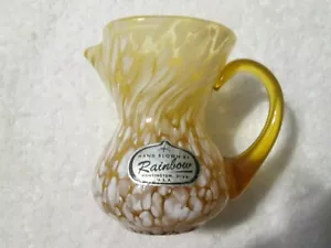 Rainbow Art Glass Hand Blown Amber White Spatter Pitcher Creamer - Picture 1 of 5