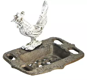 Cast Metal Soap Dish Toothbrush Holder Wall Hanging Brown Rooster - Picture 1 of 7