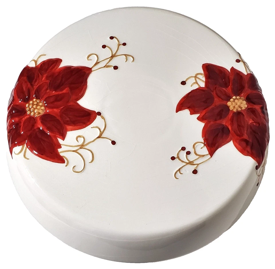New White Red Flower Poinsettia Heavy Duty Ceramic Pedestal Cake Stand - Image 1 of 1