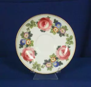 E Hughes Untertasse Rosa Rose Among Garland Gold Staffordshire England - Bild 1 von 4