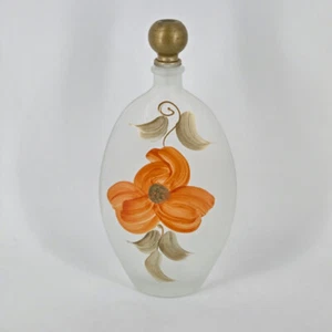 Made in Italy Murano Style Art Glass Decanter 10 5/8" Hand Painted Orange Flower - Picture 1 of 10