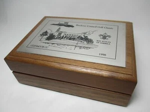 Boy Scouts of America Glenmoor CC 1998 Wooden Walnut Trinket Box with Plaque - Picture 1 of 12