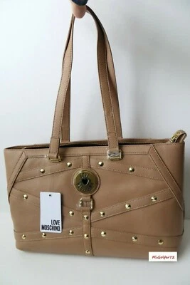 LOVE MOSCHINO Milano NWT Large BORSA Bag - Nat Grain Leather- Taupe - MSRP $349  - Image 1 of 4