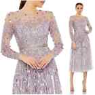 Mac Duggal 93633 Long Sleeve Tea Length Dress Vintage Lilac Size 6