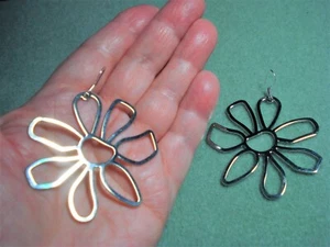 2 3/4" Drop Go Go Flower Child Silver Plated Large 2" Flower Earwire Earrings - Picture 1 of 4