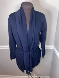 ZARA Knit Womens XL Open Front Cardigan Sweater Long Sleeve Navy Attached Belt - Picture 1 of 4