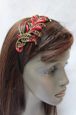 Hair Women Fashion Headband Long Leaf Flower Filigre Black Brown Red Green Bling - Image 1 of 4