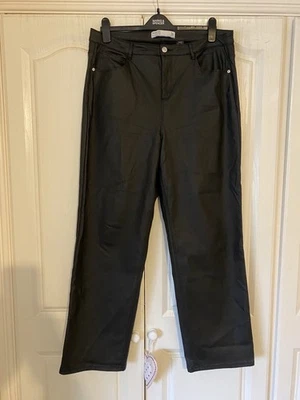 Next Ladies Black Wide leg Faux Leather Trousers Size 16  - Image 1 of 4