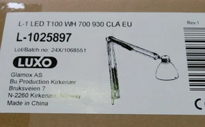 Luxo L-1 LED Leuchte Lampe T100 WH 700 930 CLA EU ohne Klemme! schwarz NEU - Bild 1 von 1