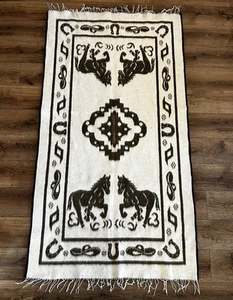 Authentic Mexican Poncho Gaban - Unisex Black Poncho with Horses Design 40”x15” - Picture 1 of 4