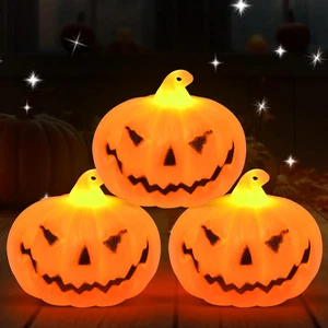 3Pcs Mini Lanterne Di Zucca LED Della Testa Di Zucca Di Halloween, Luci Di Atmos - Foto 1 di 12