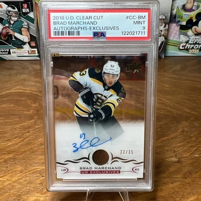 2018 UPPER DECK CLEAR CUT #CC-BM BRAD MARCHAND HIGH GLOSS AUTO /35 PSA - Image 1 of 3