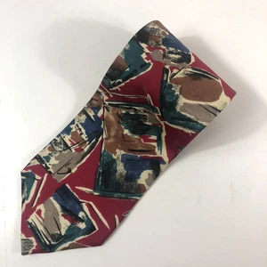 Vintage OAKTON Ltd. 100% Silk Tie Abstract Geometric Art Deco Style Red Blue Bro - Picture 1 of 6