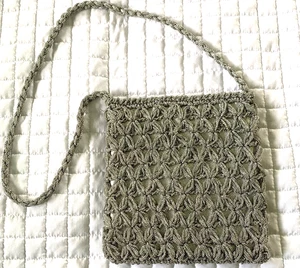 Vintage 60er Silber Metallic Faden Handtasche gewebt Crossbody Glam Abend Boho Japan  - Bild 1 von 14