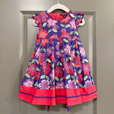 Vestido con parche de calabaza para niñas pequeñas talla 3 vibrante púrpura y rojo floral Foto 1 de 4